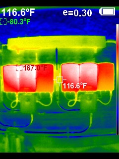 Infrared thermal image of two enclosures reading up to 167°F